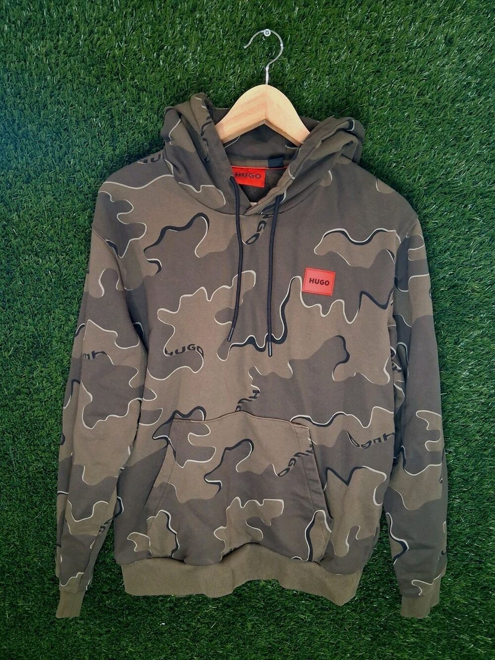 HUGO Boss Men's Digarade Camo Hoodie Relaxed Fit French Terry Cotton Green SZ M